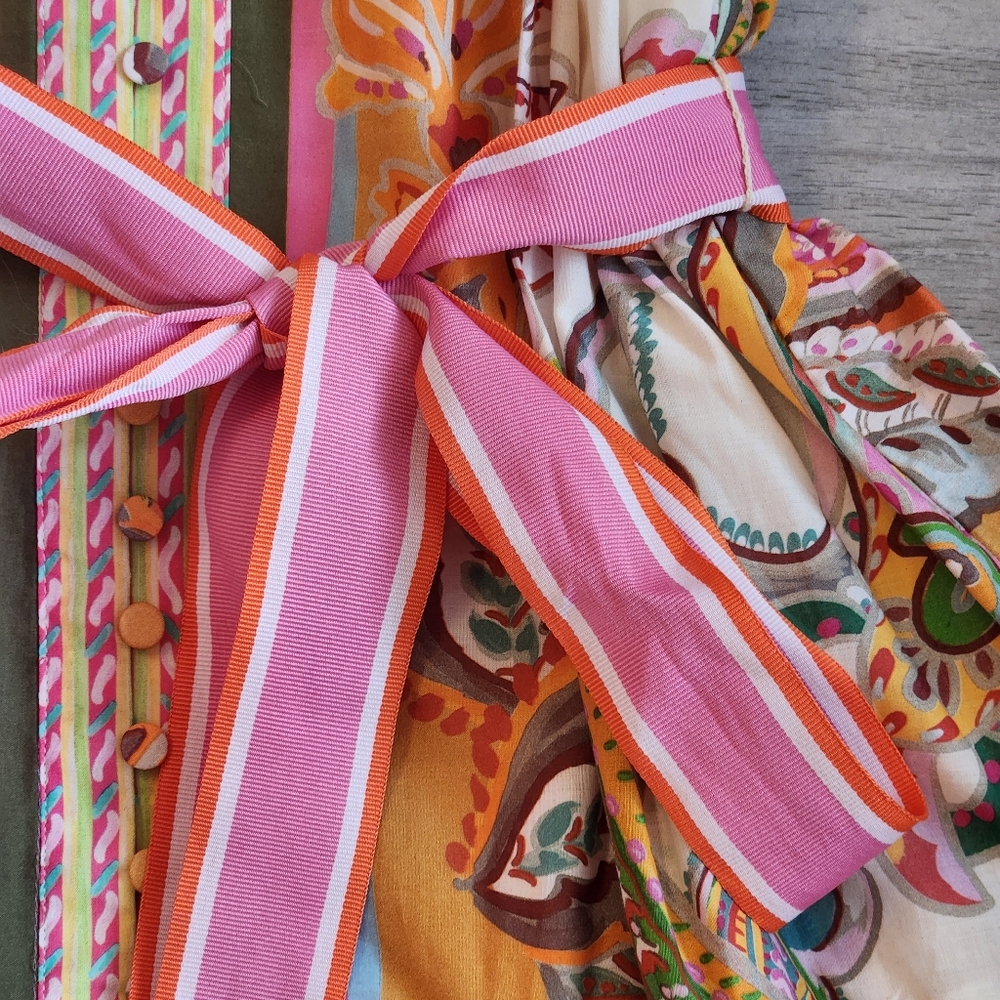 Antonio Melani Mini Dress 6 Petal Pink Ochre Scarf Cotton Voile Brynn New $230B - Picture 5 of 16